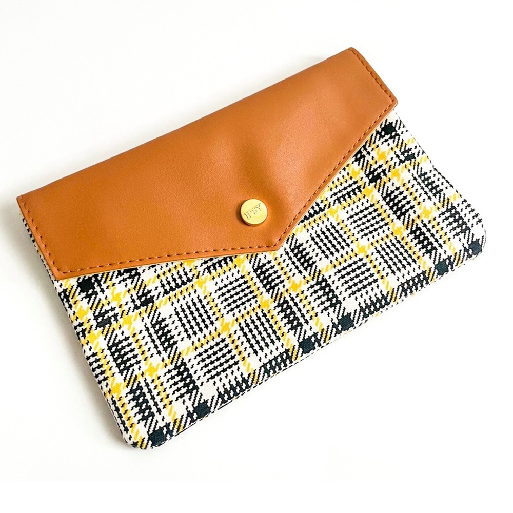 Ipsy Brown Faux Leather Button Snap Makeup Bag Pouch September 2021 Exclusive